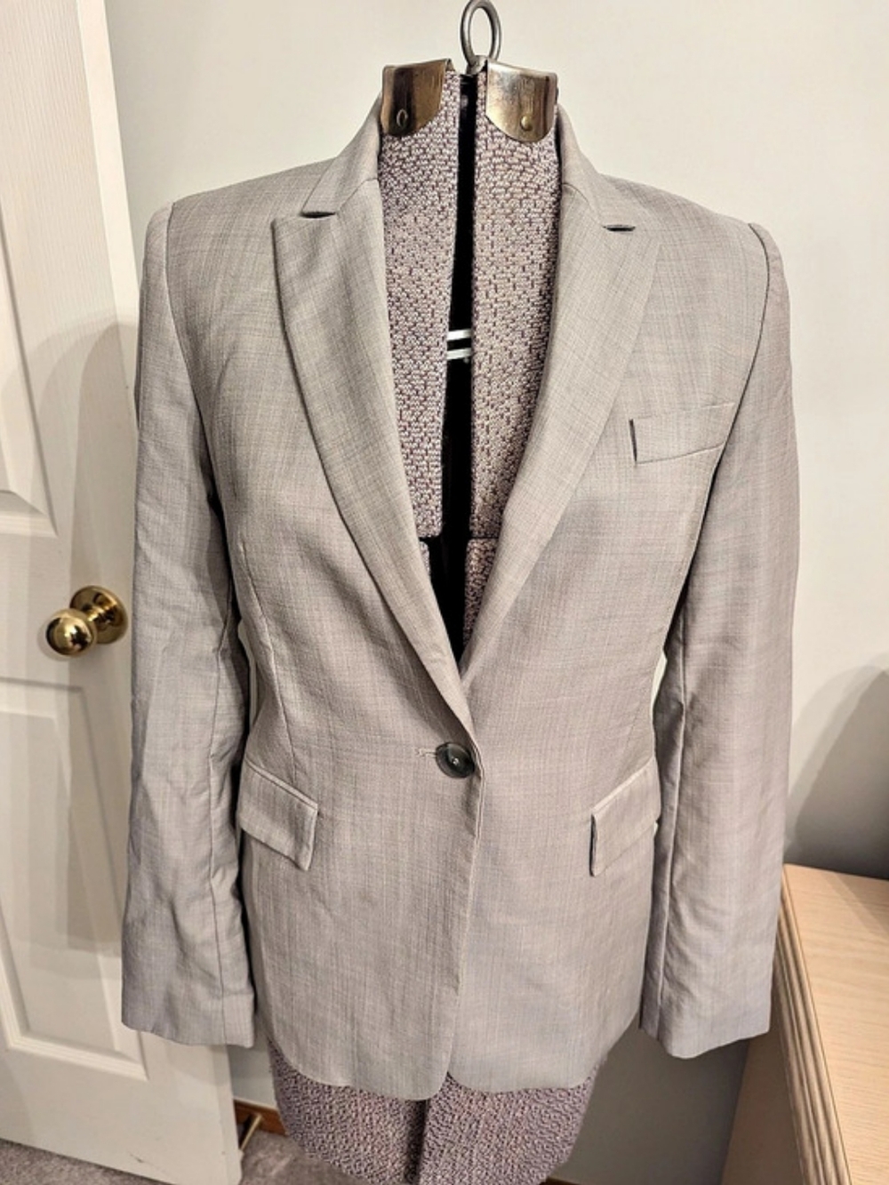 Judith & Charles Wool Fitted One Button Blazer Women's Gray Checkered